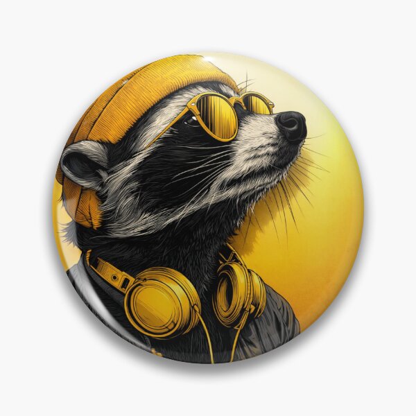 Item preview, Stylish Raccoon with Yellow Beanie and Headphones designed and sold by behappyandrelax.