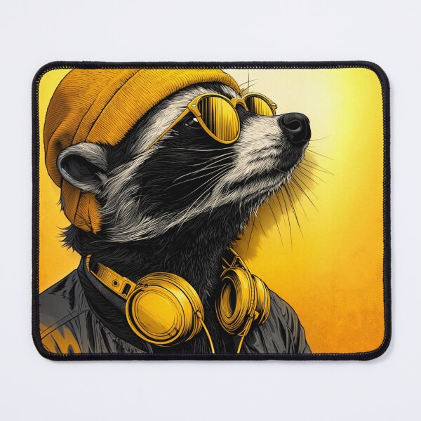 Item preview, Stylish Raccoon with Yellow Beanie and Headphones designed and sold by behappyandrelax.