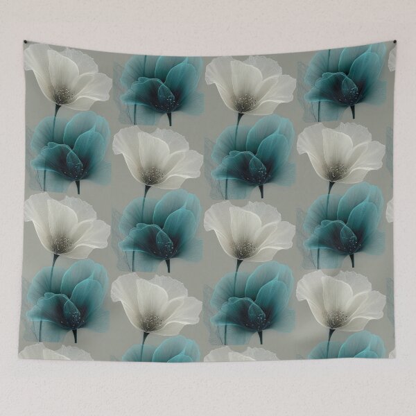 Item preview, Elegant X-Ray Floral Art Teal and White Poppies designed and sold by Hey! your search is end here.