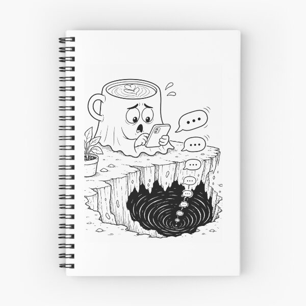 Item preview,  Funny Ghost Coffee Texting Cartoon Caffeine Anxiety Black and White Illustration designed and sold by ComedyInkFactor.