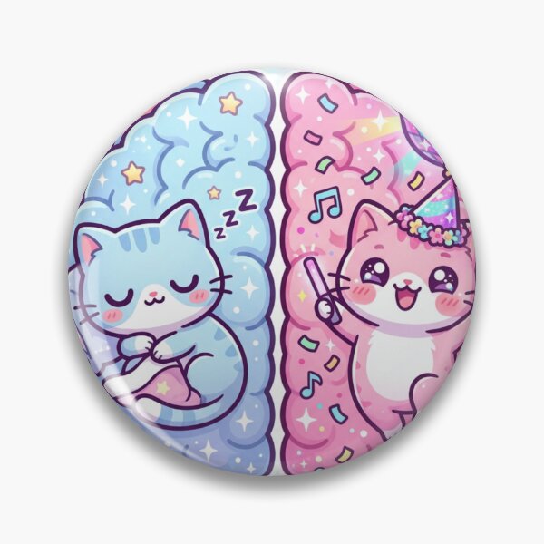 Item preview, "Two Moods Cat Brain – Sleep vs Party | Kawaii Pastel Split Brain Cute Cat" designed and sold by Arobinoz.