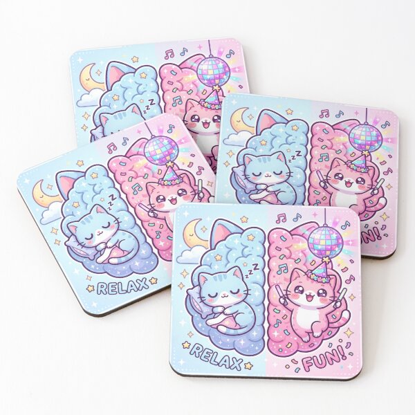 Item preview, "Two Moods Cat Brain – Sleep vs Party | Kawaii Pastel Split Brain Cute Cat" designed and sold by Arobinoz.
