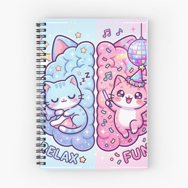 Item preview, "Two Moods Cat Brain – Sleep vs Party | Kawaii Pastel Split Brain Cute Cat" designed and sold by Arobinoz.