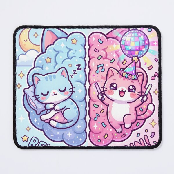 Item preview, "Two Moods Cat Brain – Sleep vs Party | Kawaii Pastel Split Brain Cute Cat" designed and sold by Arobinoz.