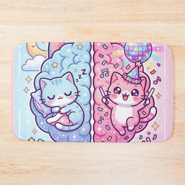 Item preview, "Two Moods Cat Brain – Sleep vs Party | Kawaii Pastel Split Brain Cute Cat" designed and sold by Arobinoz.