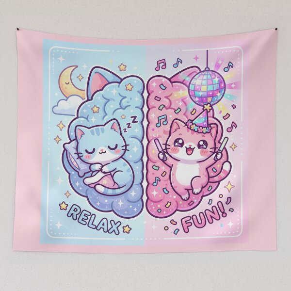 Item preview, "Two Moods Cat Brain – Sleep vs Party | Kawaii Pastel Split Brain Cute Cat" designed and sold by Arobinoz.