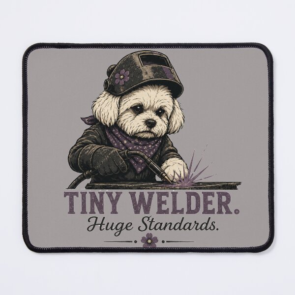 Item preview, Tiny Welder Huge Standards Maltese Dog Welder Vintage Welding Design designed and sold by RusticMeadow.