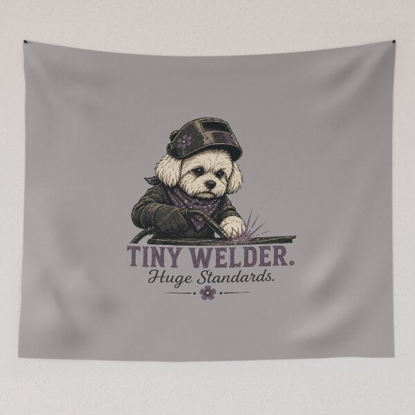 Item preview, Tiny Welder Huge Standards Maltese Dog Welder Vintage Welding Design designed and sold by RusticMeadow.