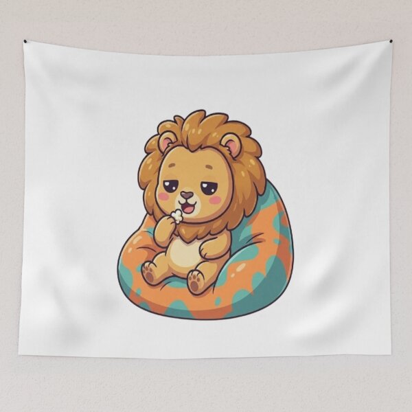 Item preview, Cute Lion Eating Popcorn Beanbag designed and sold by Ella_Sketch.