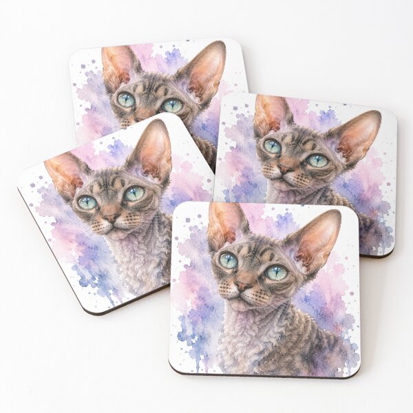 Item preview, Blue Eyed Devon Rex Watercolor Cat Illustration designed and sold by Mikena1996.