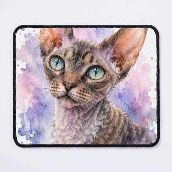 Item preview, Blue Eyed Devon Rex Watercolor Cat Illustration designed and sold by Mikena1996.