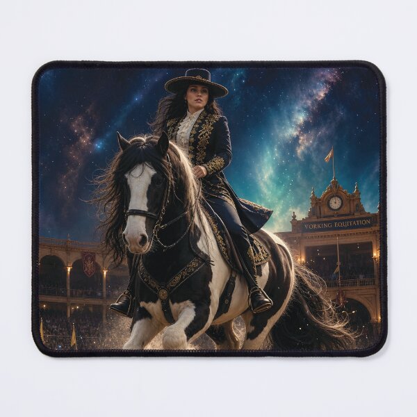 Item preview, Majestic Female Rider On Black-And-White Draft Horse In Night Arena Under Starry Sky designed and sold by LisaMise.