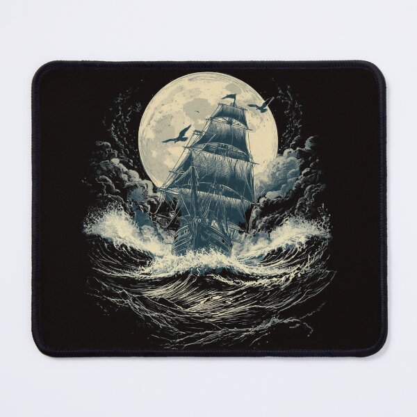 Item preview, Vintage Moonlit Sailing Ship T-Shirt | Ocean Waves Nautical Retro Maritime Graphic | Pirate Ship Adventure Design designed and sold by Vvmd.