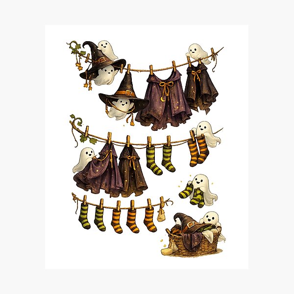Item preview, Ghost Halloween Laundry | Cute Witch Clothesline | Cozy Spooky Ghosts | Whimsical Halloween Decor | Kawaii Autumn Witchcore | Cottagecore Halloween designed and sold by MrDev.