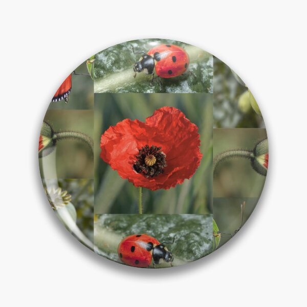 Item preview, Whimsical Ladybug and Poppy Flower Botanical Pattern designed and sold by JurateArt-DK.