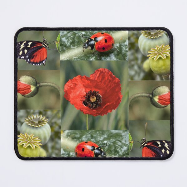 Item preview, Whimsical Ladybug and Poppy Flower Botanical Pattern designed and sold by JurateArt-DK.