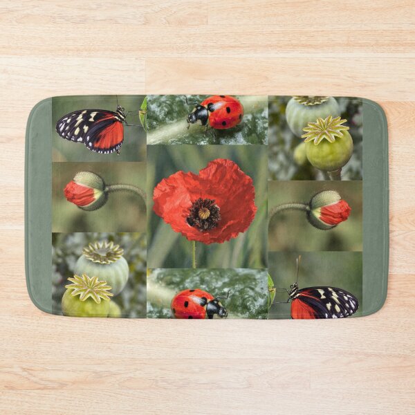 Item preview, Whimsical Ladybug and Poppy Flower Botanical Pattern designed and sold by JurateArt-DK.