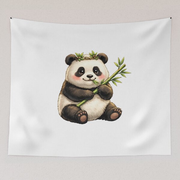 Item preview, Cute Panda with Bamboo and Leaf Crown Art Kawaii Animal Illustration for Graphic Tee Lovers and Panda Tshirt Fans designed and sold by TDZCOLLECTION.