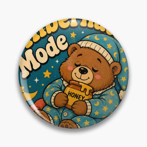 Item preview, Hibernate Mode Bear Funny Vintage Badge Sticker designed and sold by RedRubyBubble.