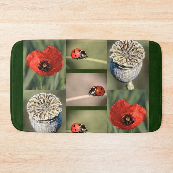 Item preview, Cozy Summer Vibes Ladybug and Poppy Botanical Pattern designed and sold by JurateArt-DK.