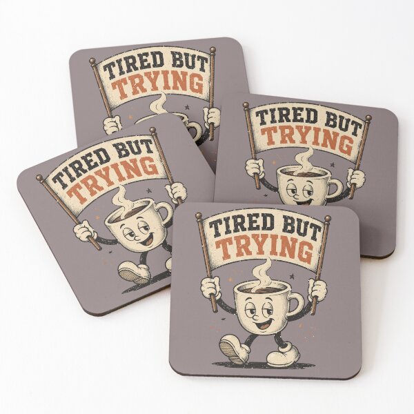 Item preview, Vintage Mascot Coffee Cup Tired But Trying Retro Cartoon designed and sold by Neuro Muse Studio.