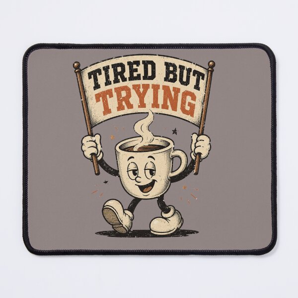 Item preview, Vintage Mascot Coffee Cup Tired But Trying Retro Cartoon designed and sold by Neuro Muse Studio.