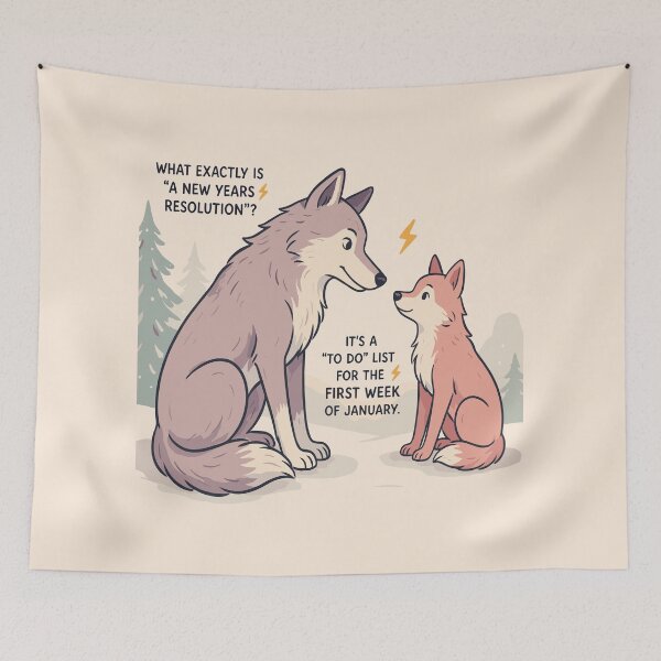 Item preview, Funny New Year's Resolution Meme  | Vintage Wolves Cartoon | Sarcastic New Year Humor Gift designed and sold by just-quotes.