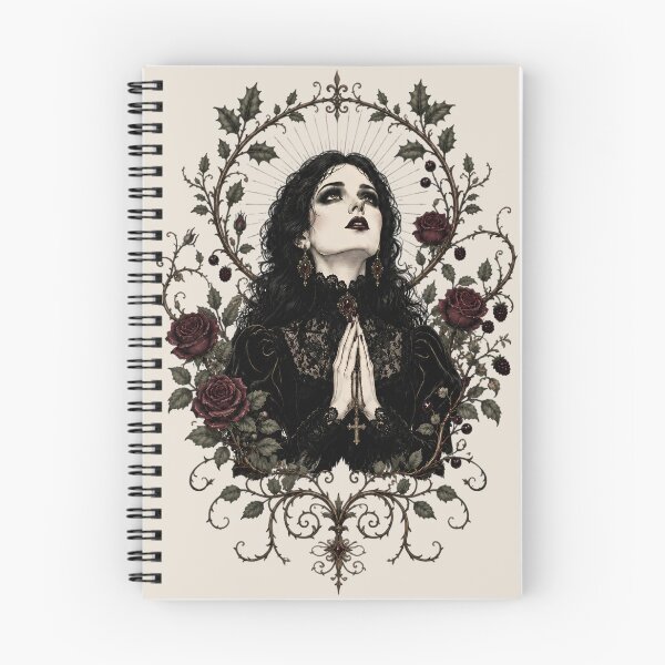 Item preview, Dark Gothic Victorian Woman Praying Roses Holly Botanical Witchy designed and sold by VIVID COLORS CLUB.