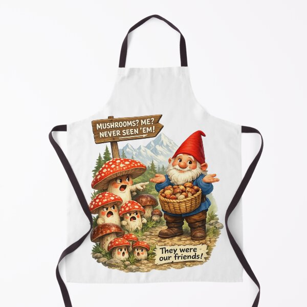Item preview, Funny Mushroom Gnome – "Mushrooms? Me? Never Seen 'Em!" | Woodland Fantasy Humor designed and sold by Alpine-Ink.