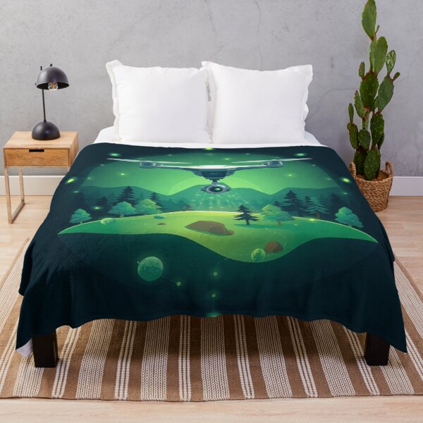 Item preview, Glowing Drone Over Mystical Green Landscape designed and sold by IntelliMindDesigns.