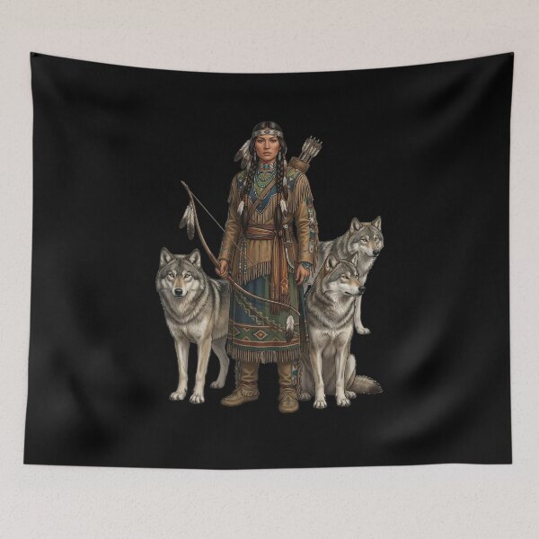 Item preview, Native American warrior with wolves designed and sold by ReneMM.
