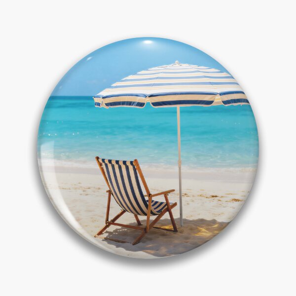 Item preview, Striped Beach Chair and Umbrella - Tropical Paradise Ocean View Vacation Art designed and sold by Dezinix.