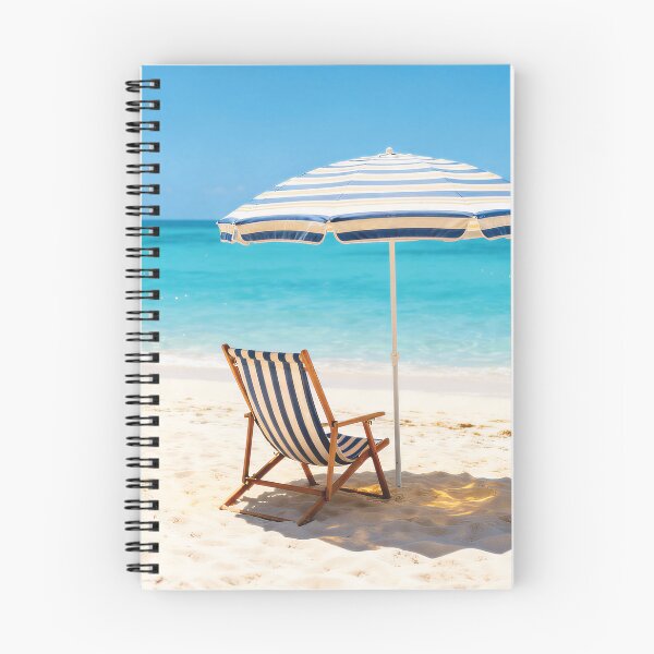 Item preview, Striped Beach Chair and Umbrella - Tropical Paradise Ocean View Vacation Art designed and sold by Dezinix.