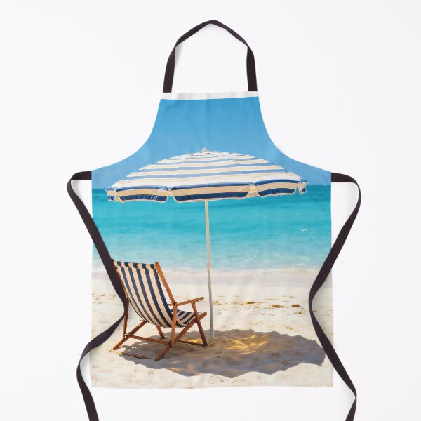 Item preview, Striped Beach Chair and Umbrella - Tropical Paradise Ocean View Vacation Art designed and sold by Dezinix.
