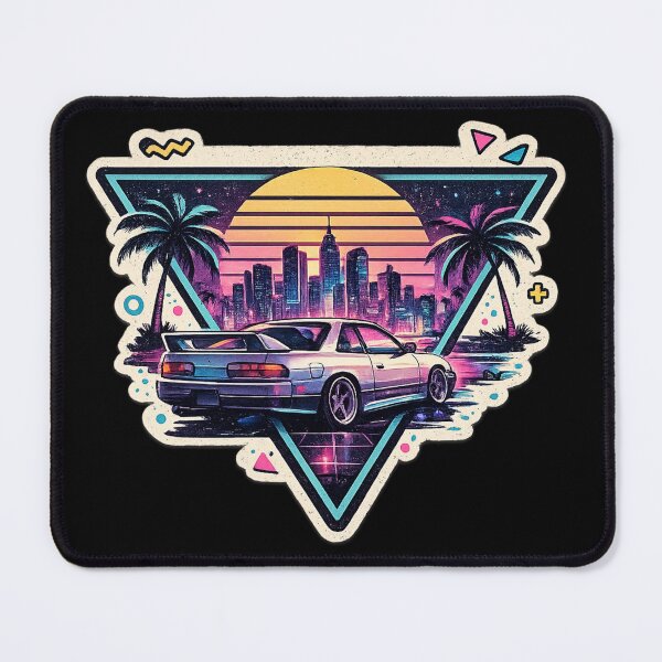 Item preview, Neon Synthwave Car City Skyline - Retro 80s Vaporwave art designed and sold by irfanshikh.
