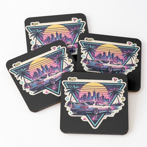 Item preview, Neon Synthwave Car City Skyline - Retro 80s Vaporwave art designed and sold by irfanshikh.