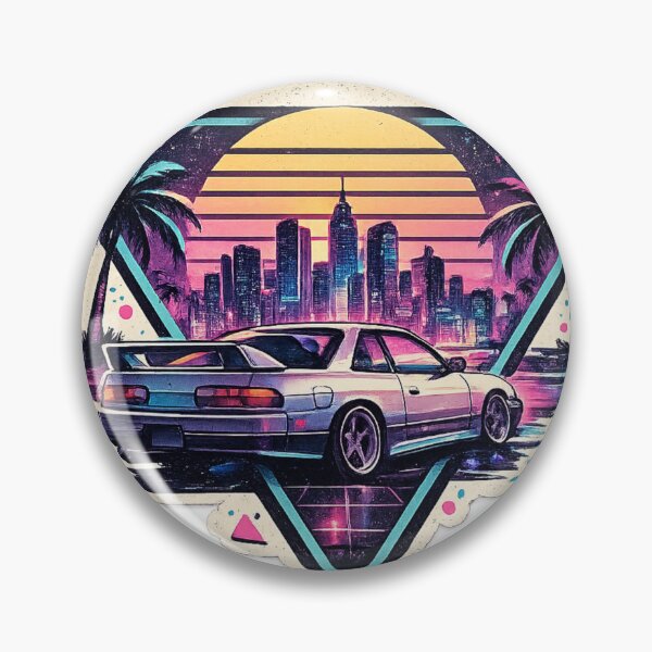 Item preview, Neon Synthwave Car City Skyline - Retro 80s Vaporwave art designed and sold by irfanshikh.