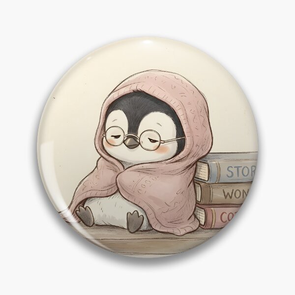 Item preview, Cozy Penguin Wrapped in Blanket with Storybooks – Sleepy Bookworm Illustration designed and sold by PebsPebs.