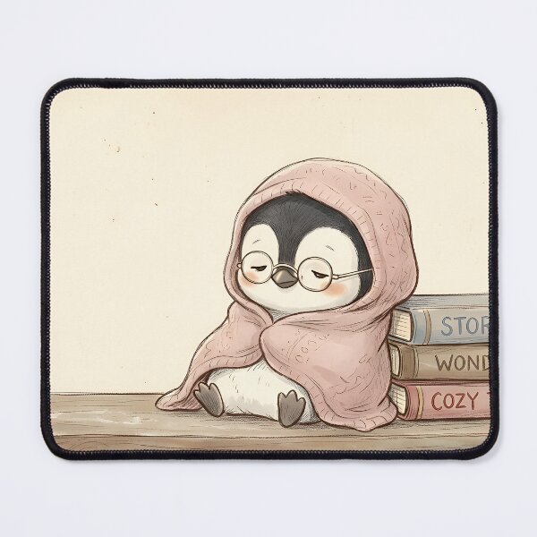 Item preview, Cozy Penguin Wrapped in Blanket with Storybooks – Sleepy Bookworm Illustration designed and sold by PebsPebs.