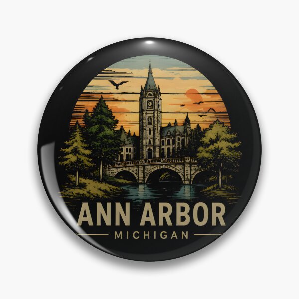 Item preview, Ann Arbor Michigan Vintage Skyline Retro Travel Shirt designed and sold by PixelForge11.