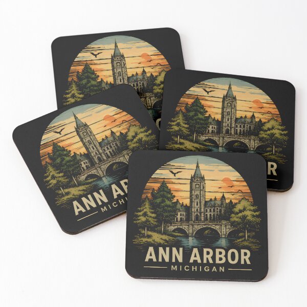 Item preview, Ann Arbor Michigan Vintage Skyline Retro Travel Shirt designed and sold by PixelForge11.