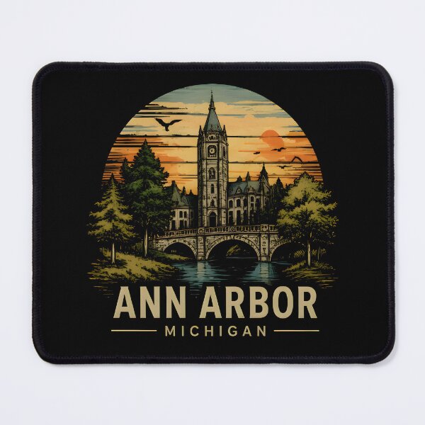 Item preview, Ann Arbor Michigan Vintage Skyline Retro Travel Shirt designed and sold by PixelForge11.