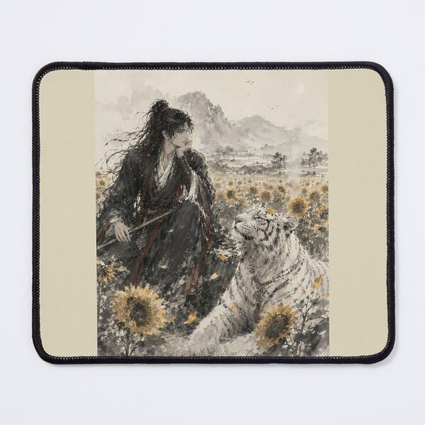 Item preview, White Tiger & Wuxia Swordsman | Sunflower Ink Wash Art designed and sold by ManJiangHong.
