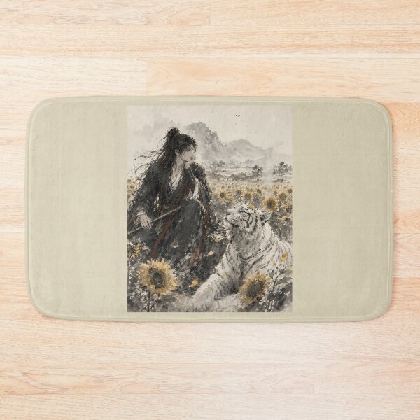 Item preview, White Tiger & Wuxia Swordsman | Sunflower Ink Wash Art designed and sold by ManJiangHong.