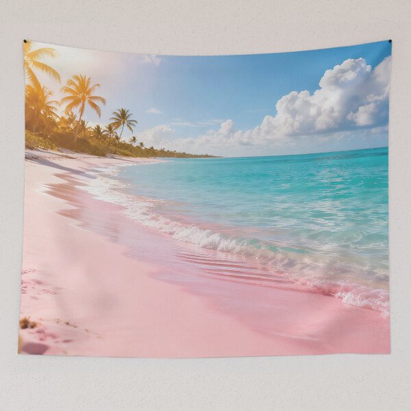 Item preview, Pink Sand Beach Paradise - Tropical Palm Trees Turquoise Ocean Waves Aesthetic designed and sold by Dezinix.