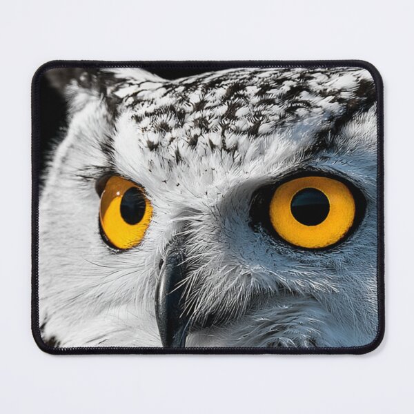 Item preview, Snowy Owl Glowing Yellow Eyes Dark Background Portrait designed and sold by UhuCriei .