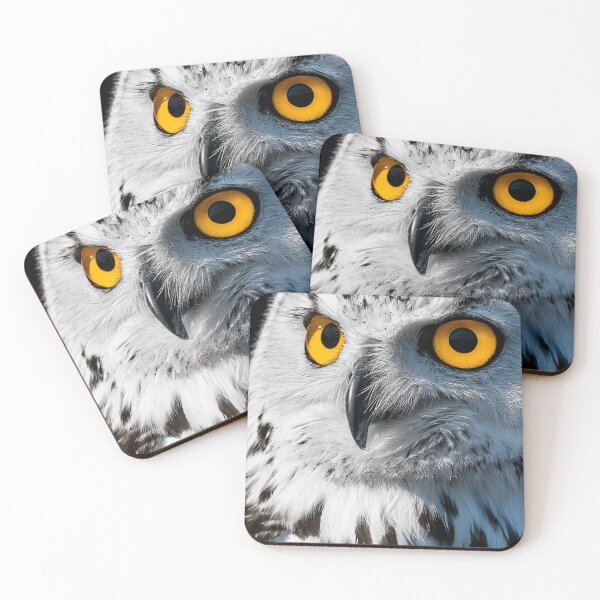 Item preview, Snowy Owl Glowing Yellow Eyes Dark Background Portrait designed and sold by UhuCriei .