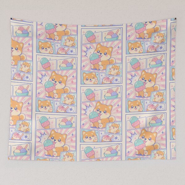 Item preview, Kawaii Shiba Ice Cream Comic Panels designed and sold by Gift Phrase Studio.