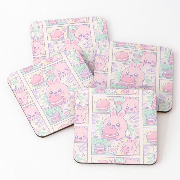 Item preview, Kawaii Pink Bunny Macaron Comic Panels designed and sold by Gift Phrase Studio.