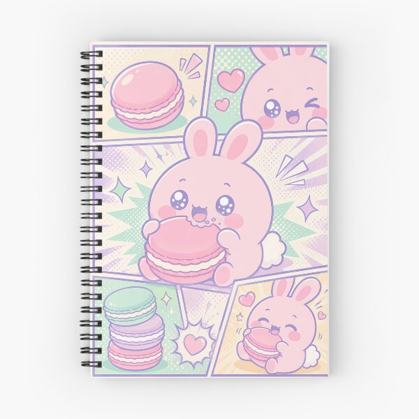 Item preview, Kawaii Pink Bunny Macaron Comic Panels designed and sold by Gift Phrase Studio.